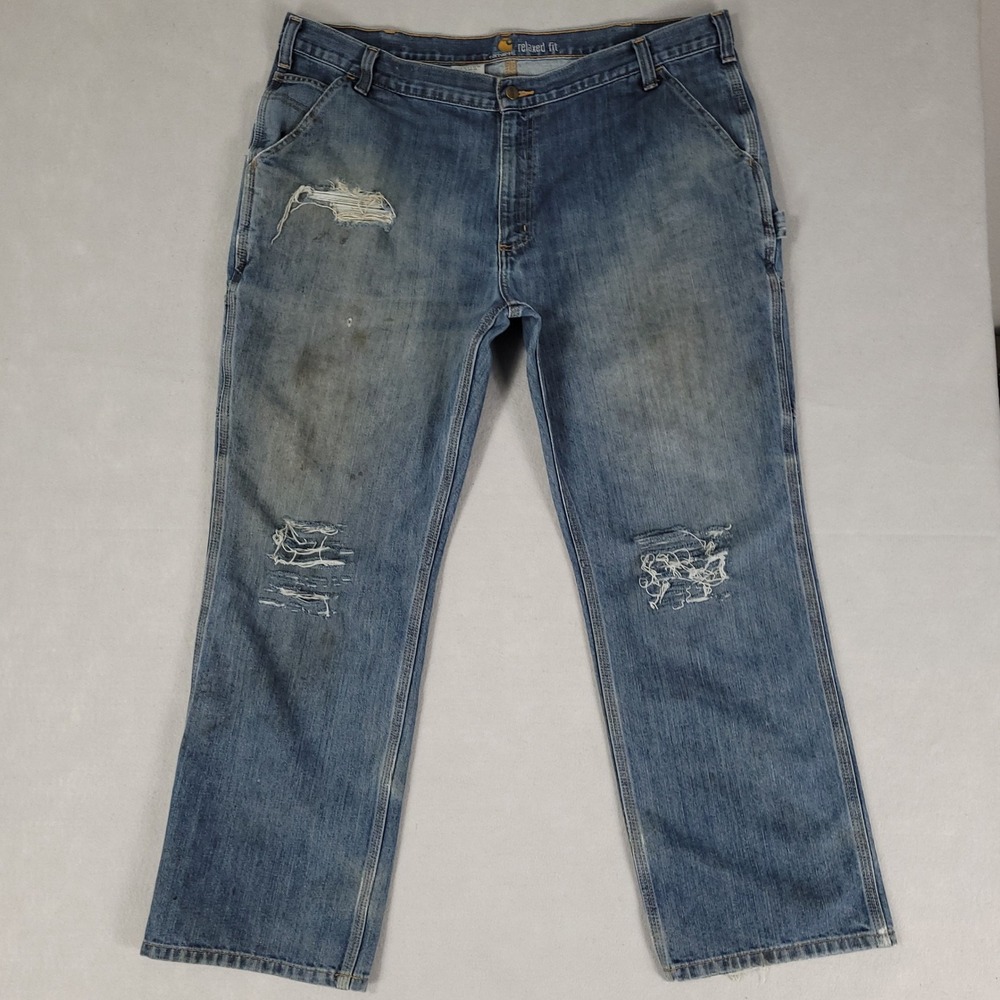 Carhartt Carpenter Jeans Mens 42x30 Blue Distressed Relaxed Fit Denim 103327-966